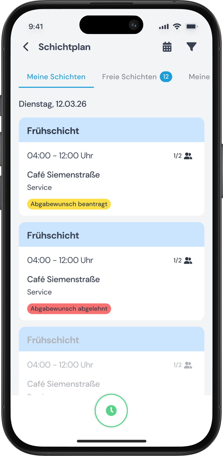 Auf Schichten bewerben und tauschen in der clockin App