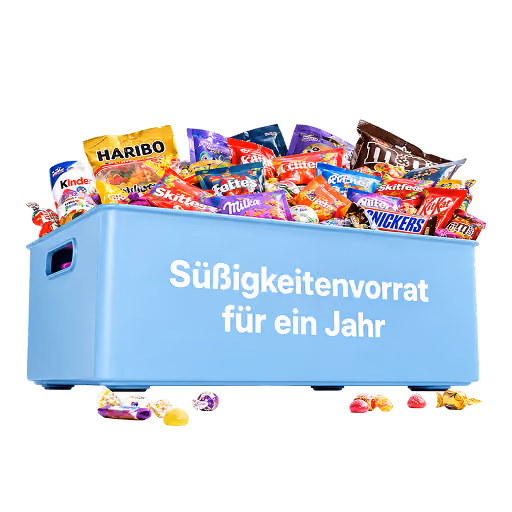Illustration einer Kiste voller Süßigkeiten