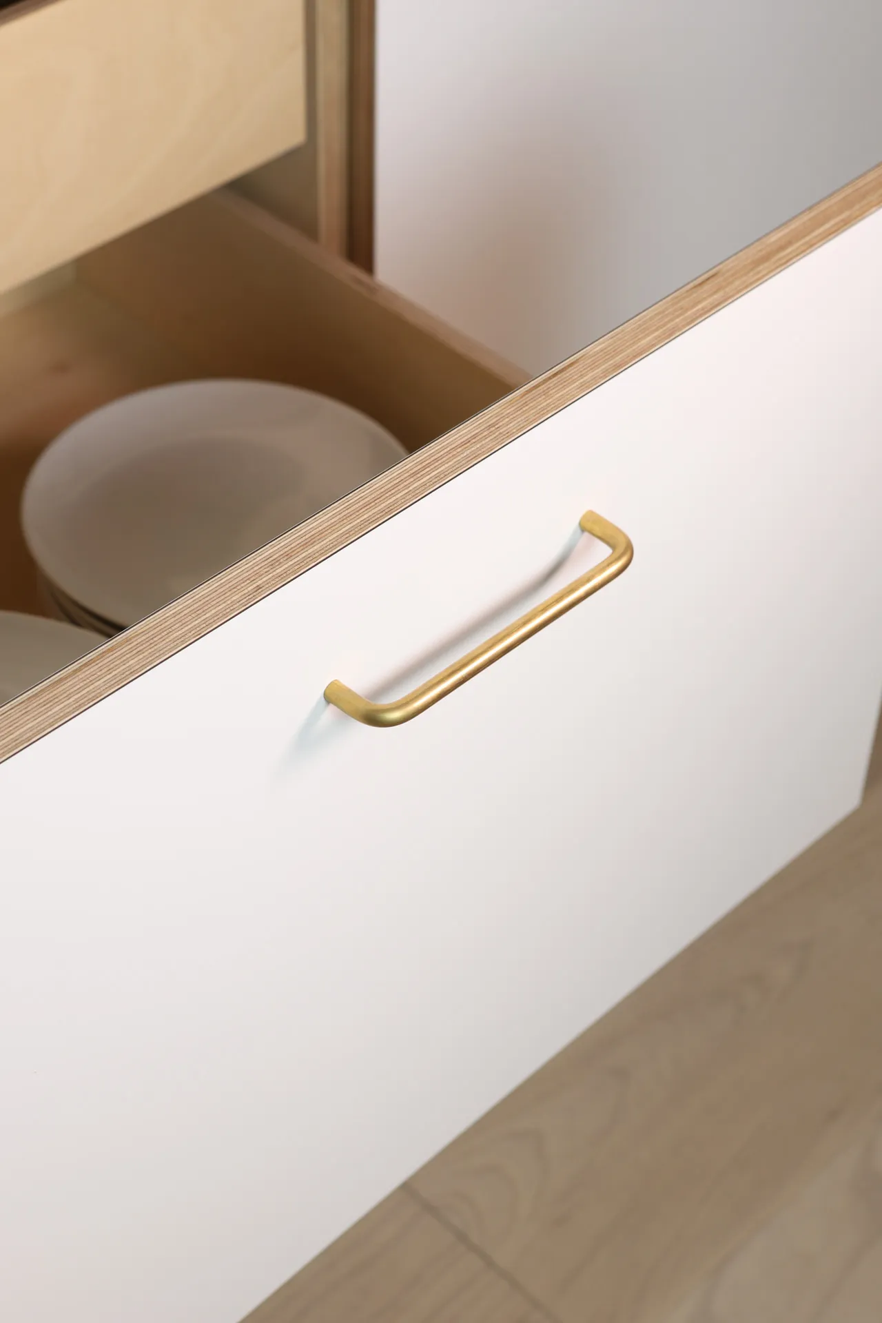 Detail of a Classic D handle in an ‘Overlay’ style kitchen.