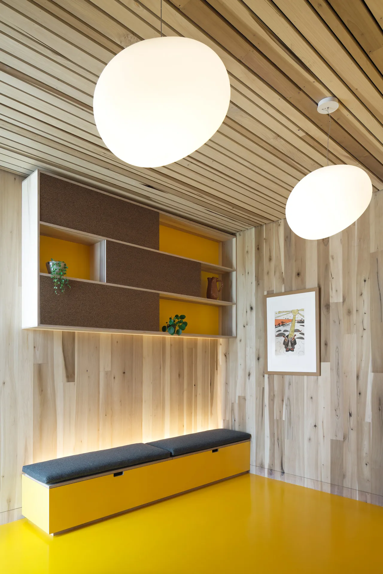 Wall units and storage bench, in a Maggie’s Centre in Oldham.