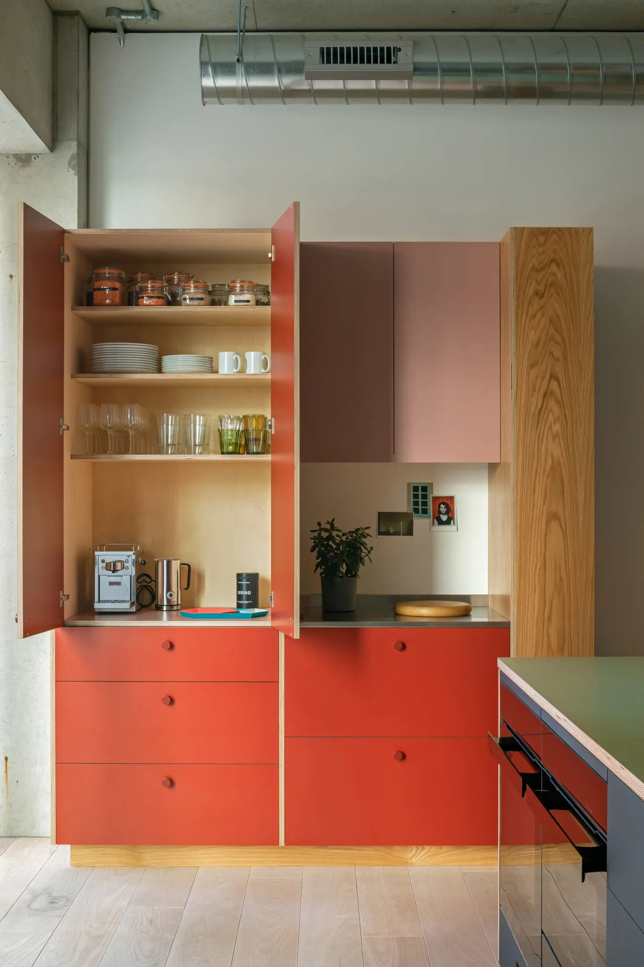 This ‘Core’ pantry cupboard features hinged doors. 