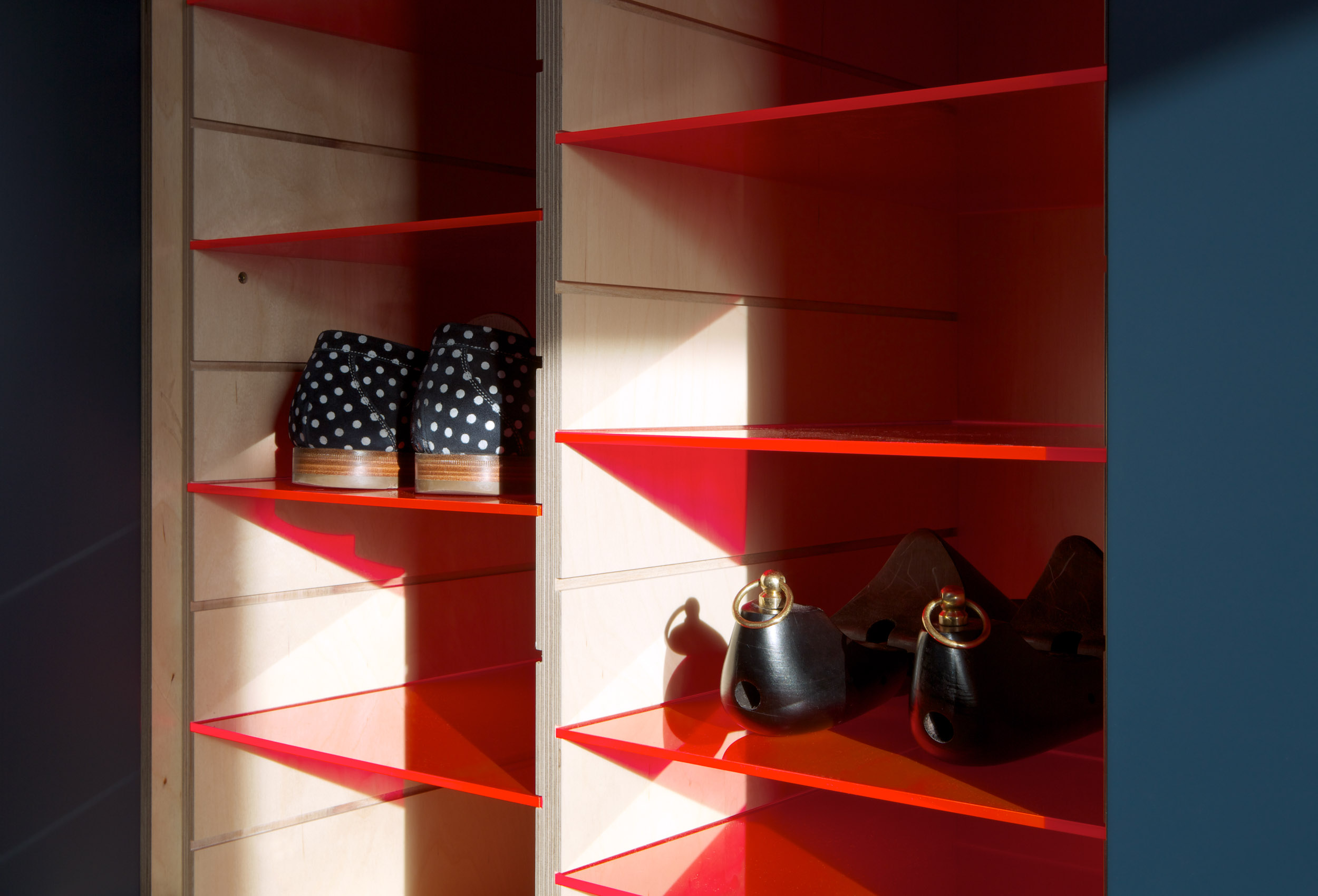 Red Wardrobe Plywood shoe storage