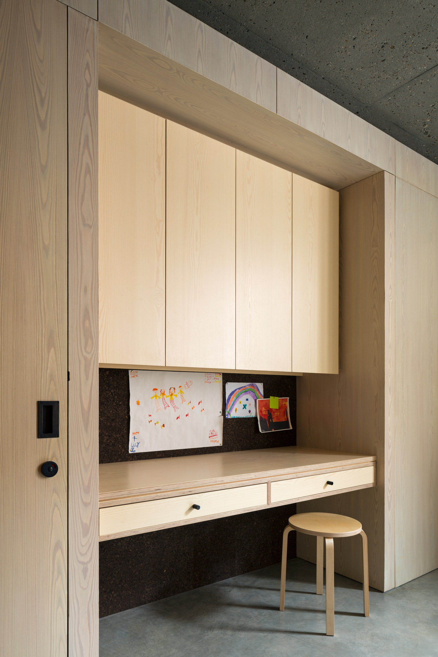 Douglas fir plywood bespoke desk and cupboards