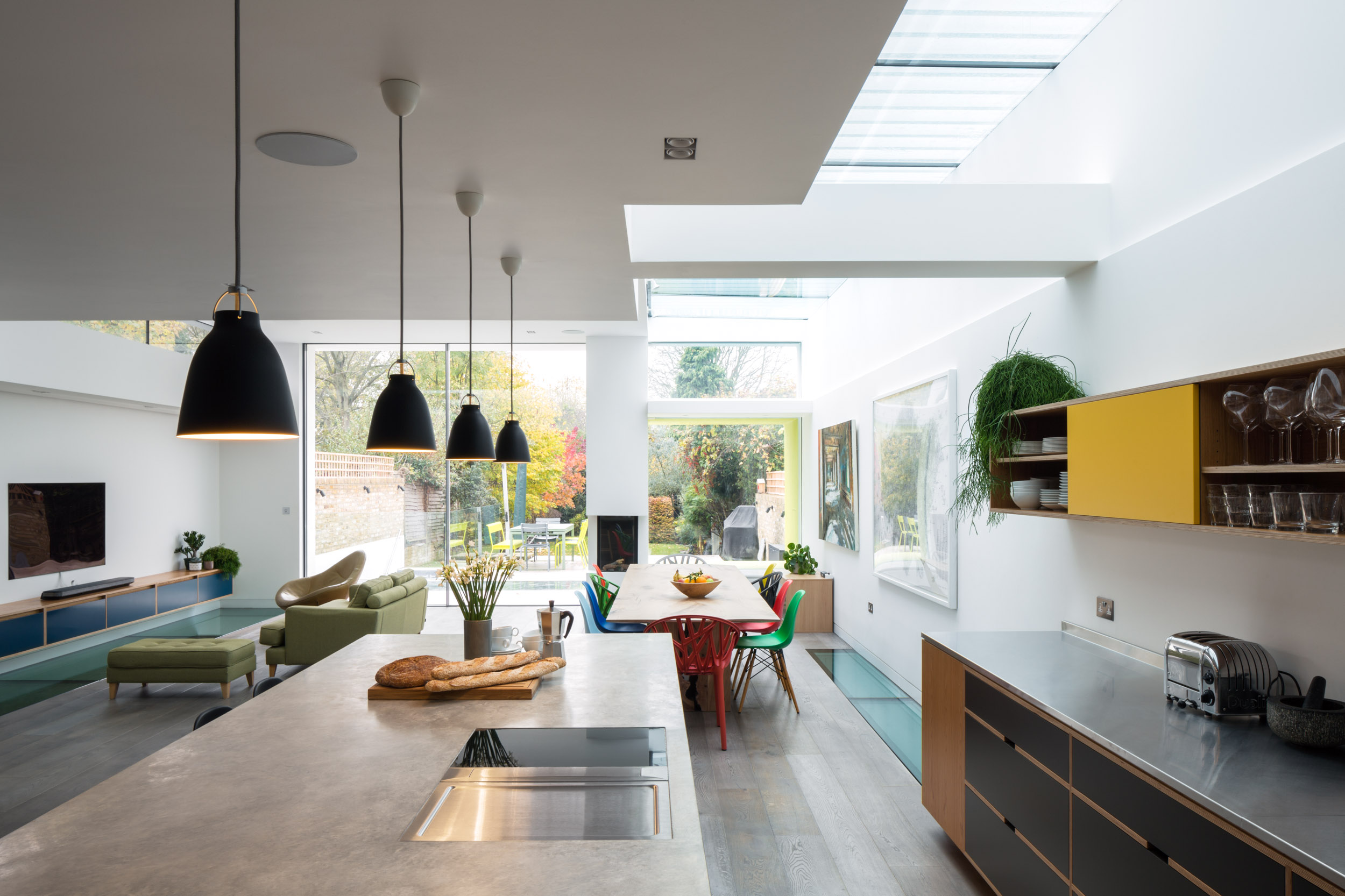 Concrete worktop on island with Bora hob