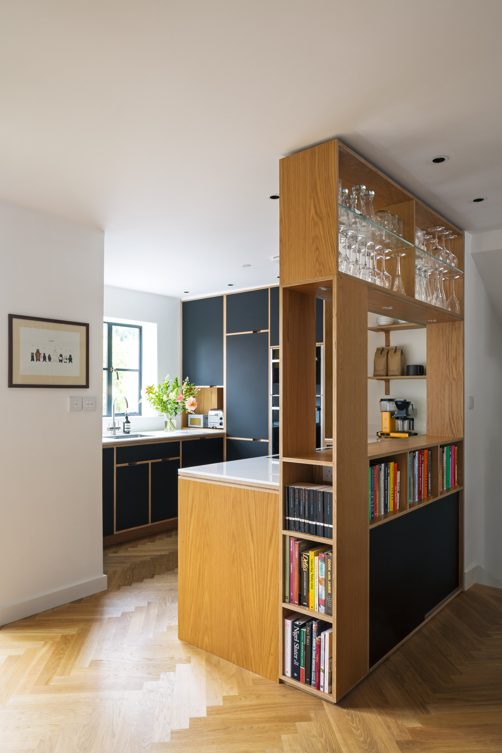 Oak ply kitchen open room divider
