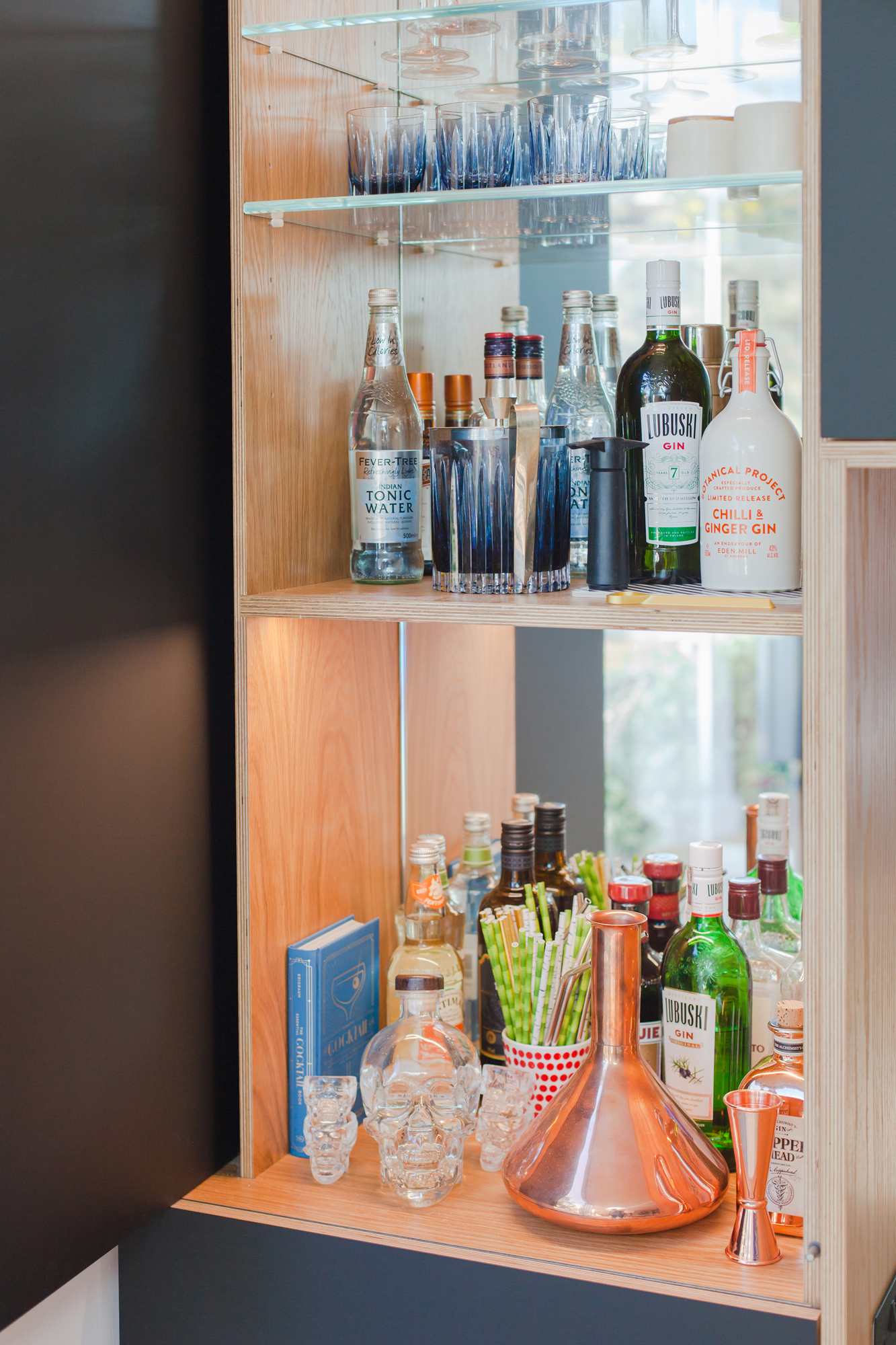 Plywood mirrored drinks cabinet