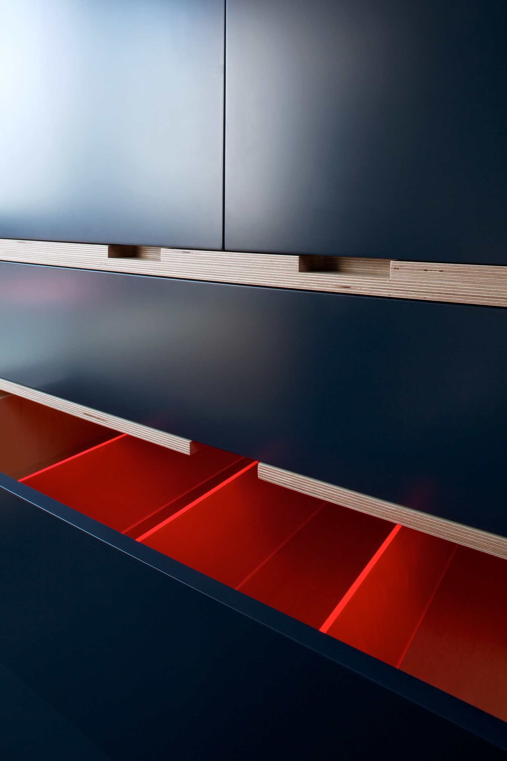 Inside Plywood Drawer with neon acrylic organisation 