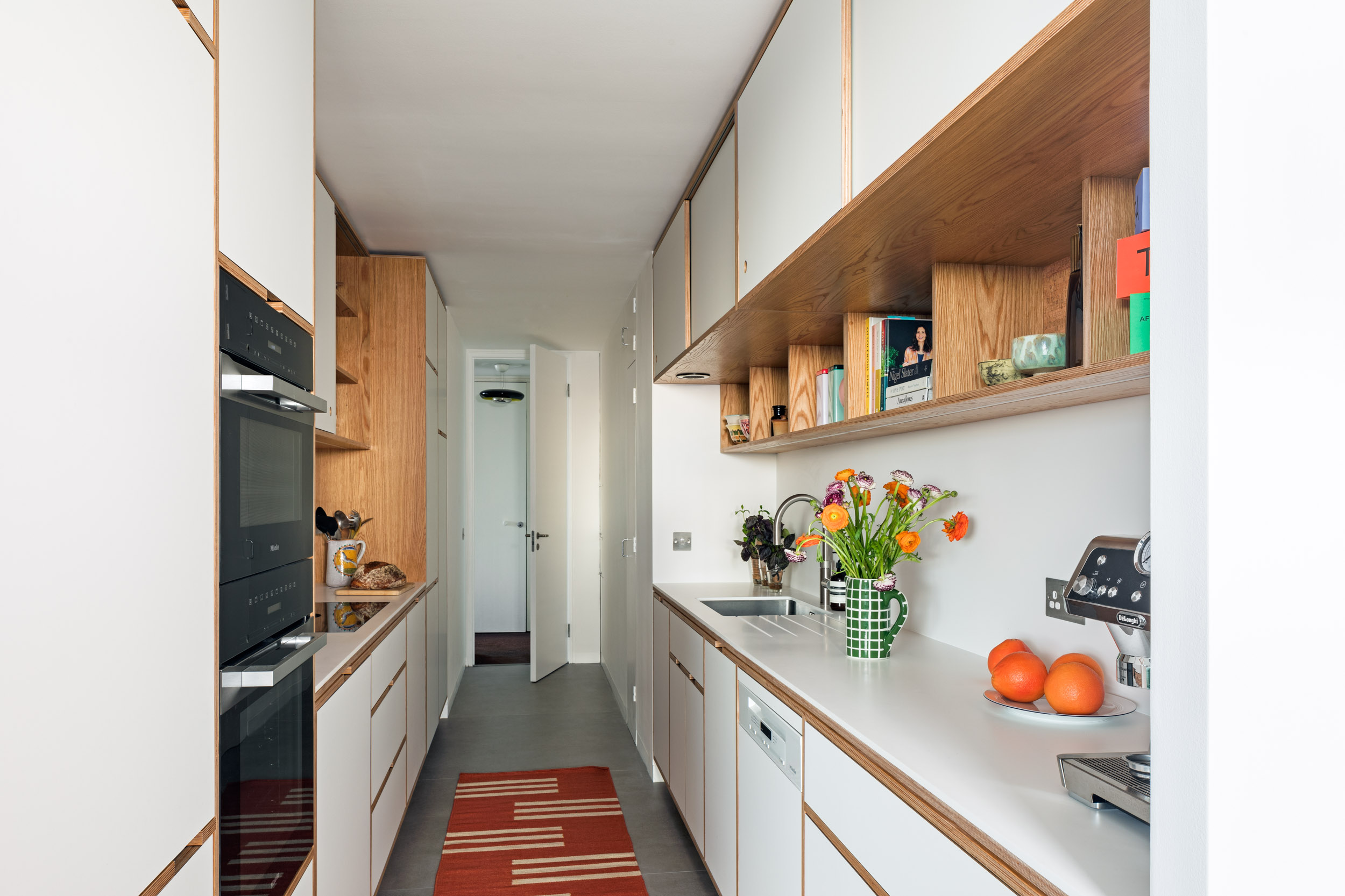 Barbican mid-century galley plywood kitchen