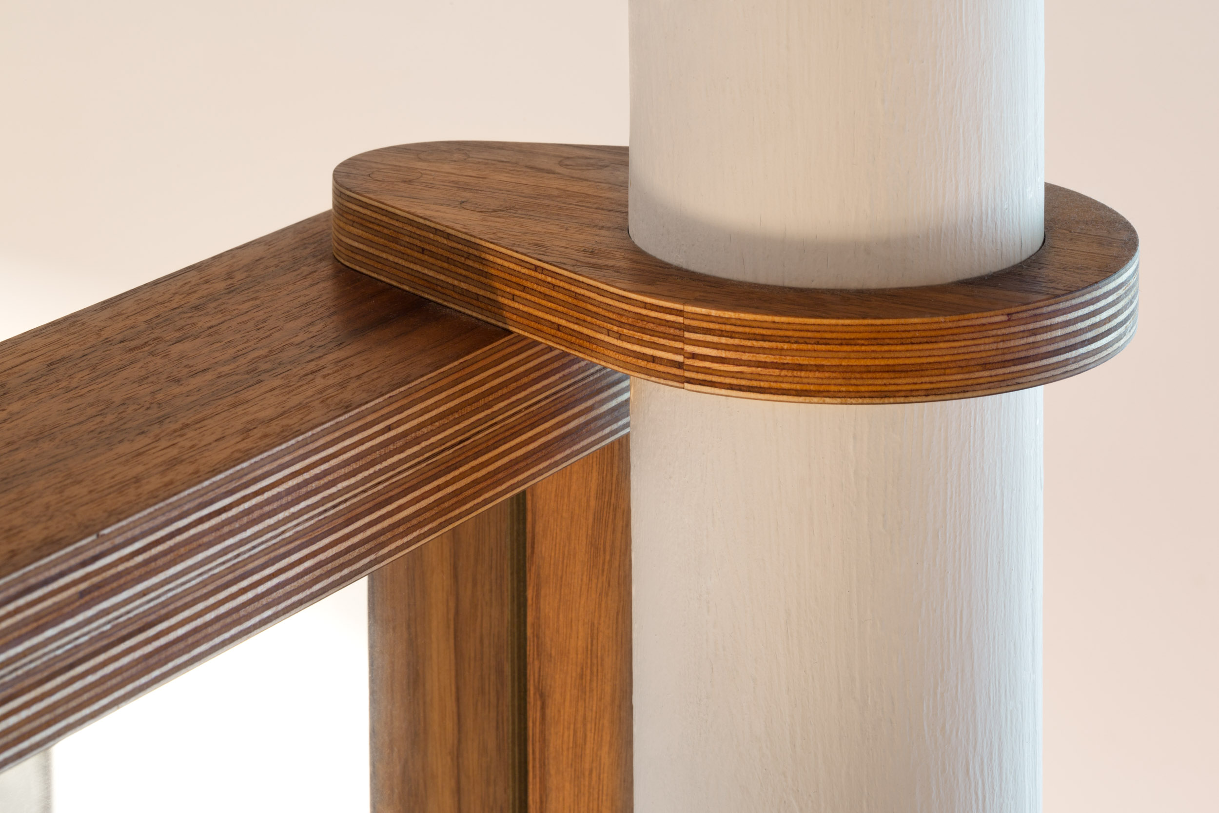 detail of plywood connection on pillar