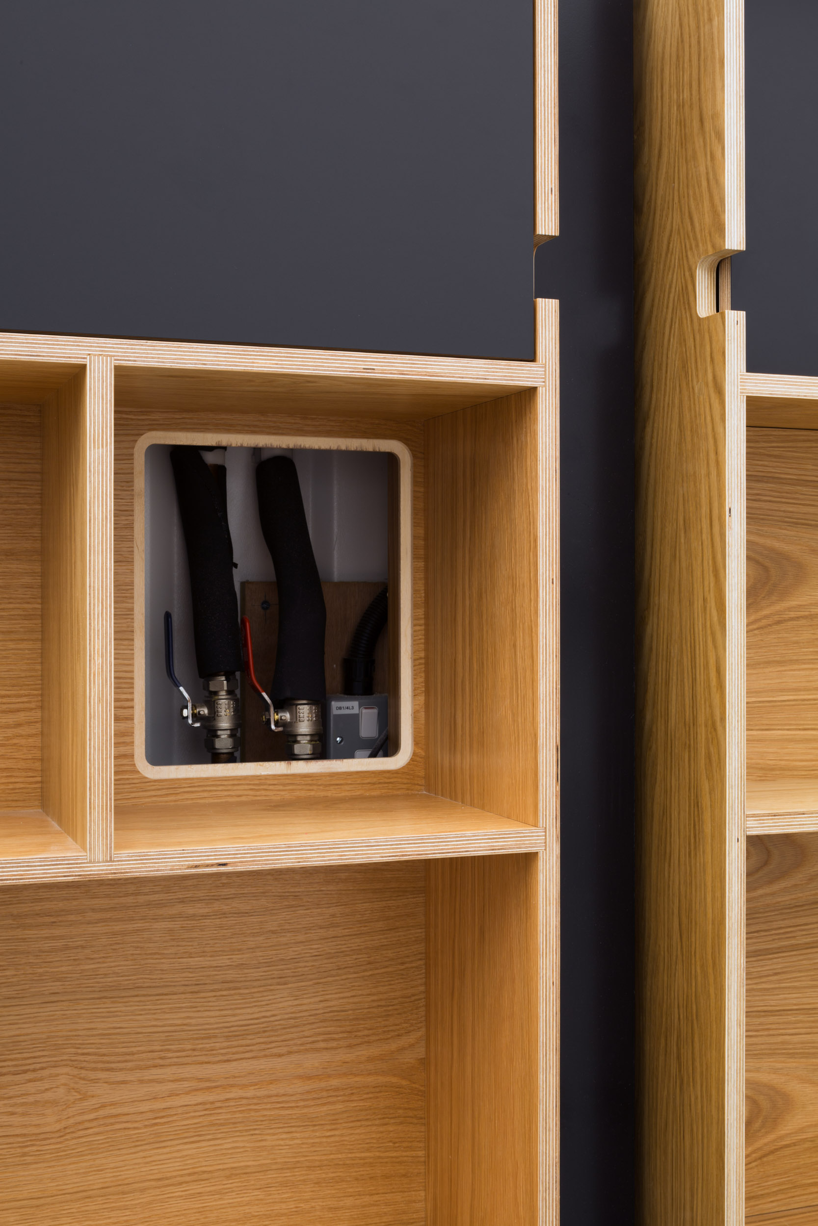 Plywood cabinetry with integrated services