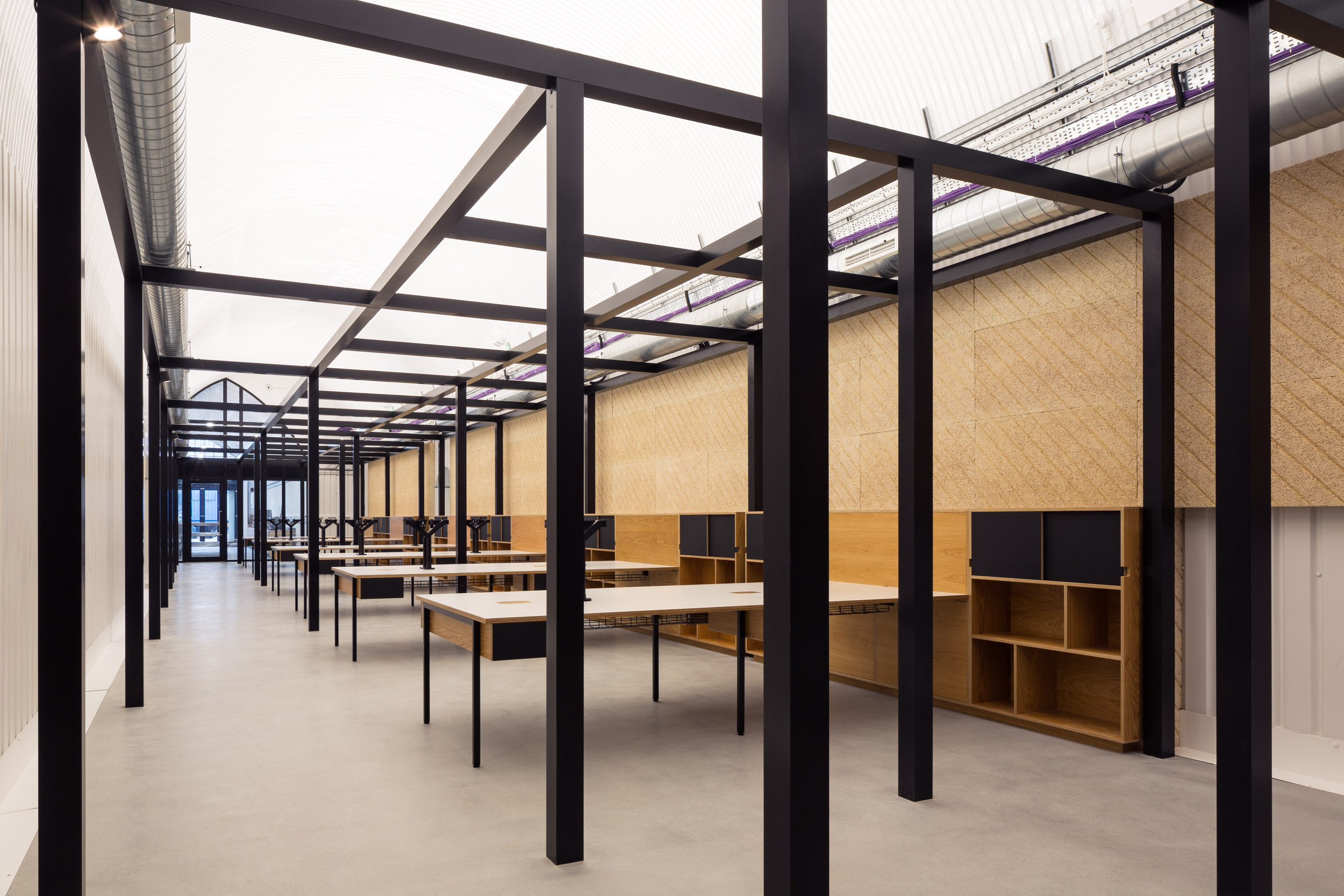 Plywood desks railway arch conversion. Monmouth Offices 