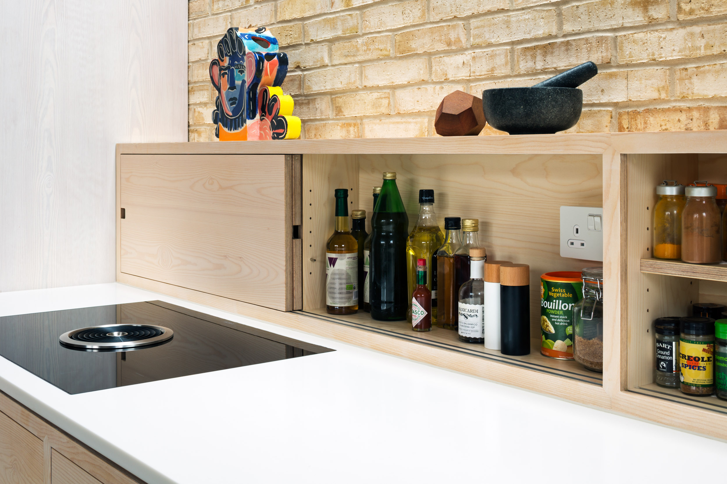 Douglas fir plywood kitchen splashback storage