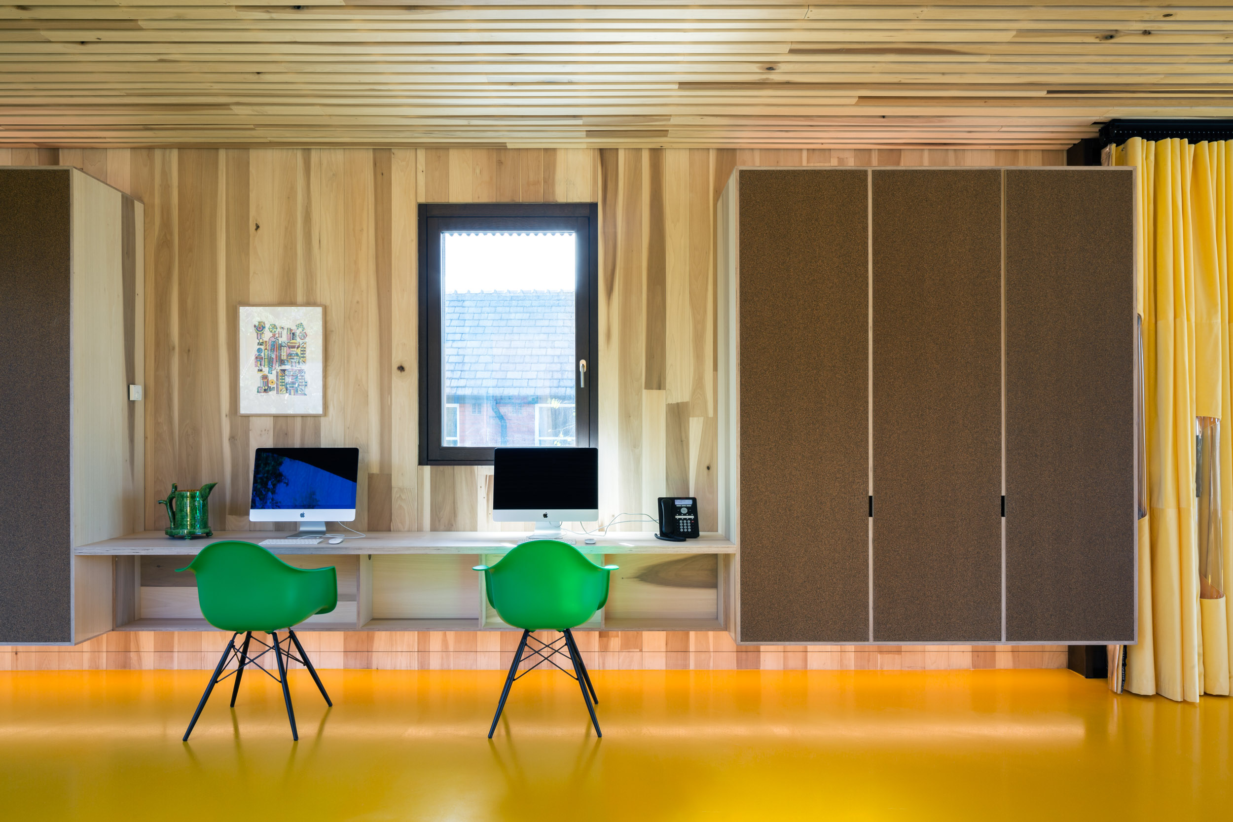 Double Plywood Desk Workstation with cork storage at Maggies centre