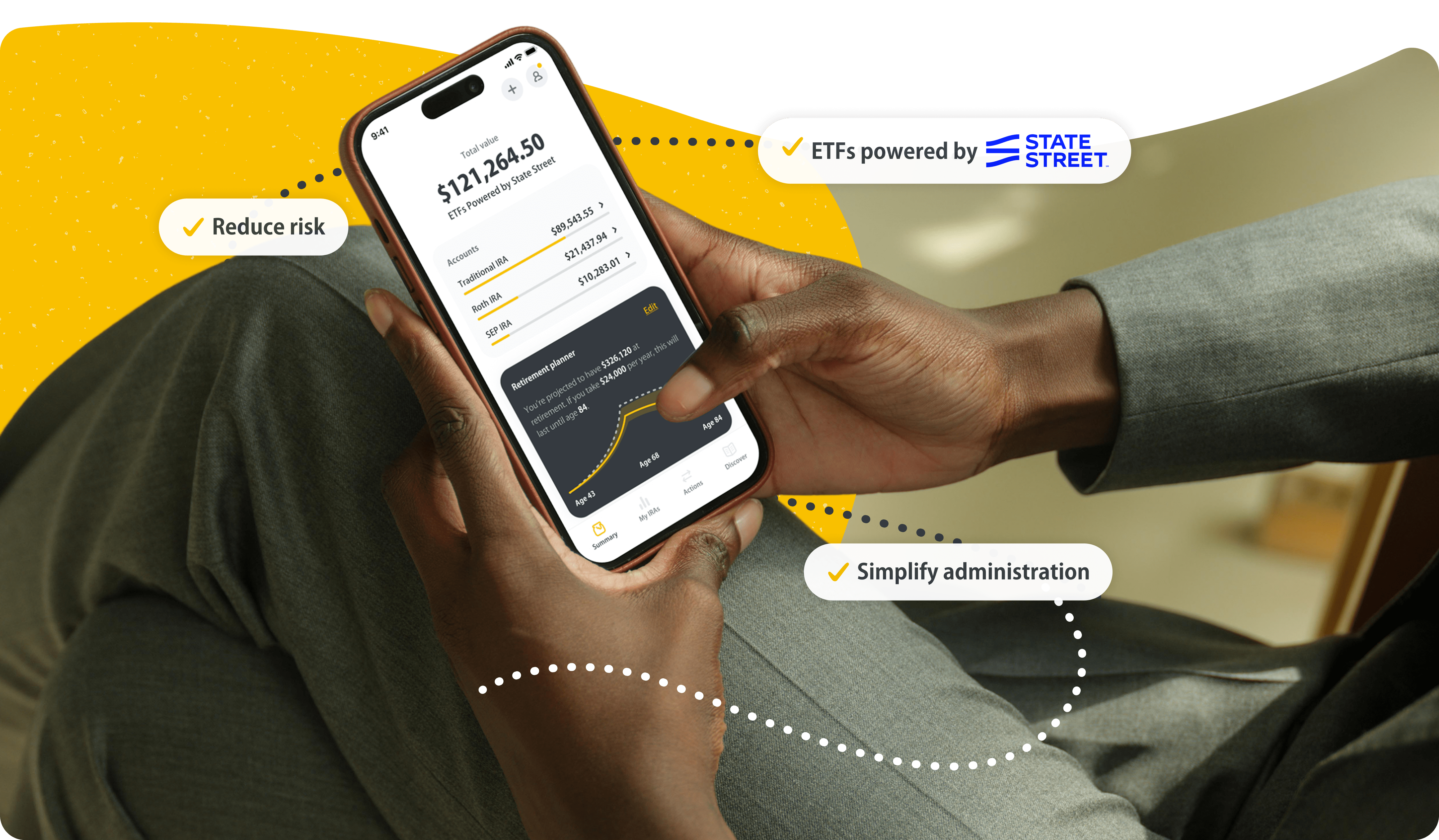 PensionBee customer holding a phone with balance screen