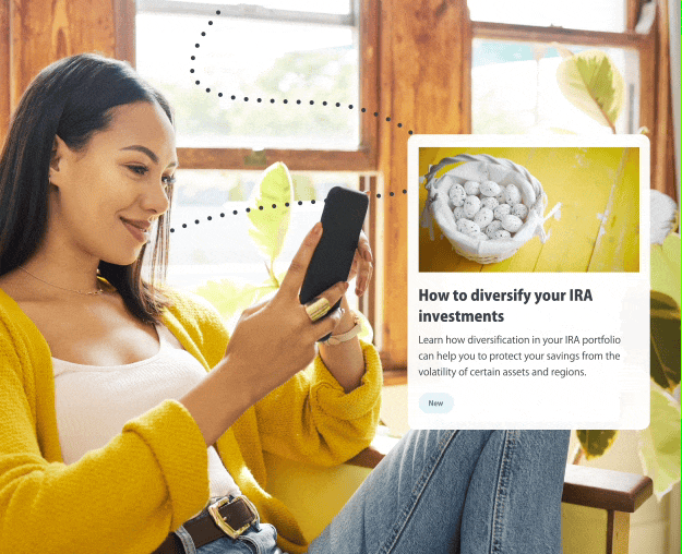 lady reading article on pensionbee app