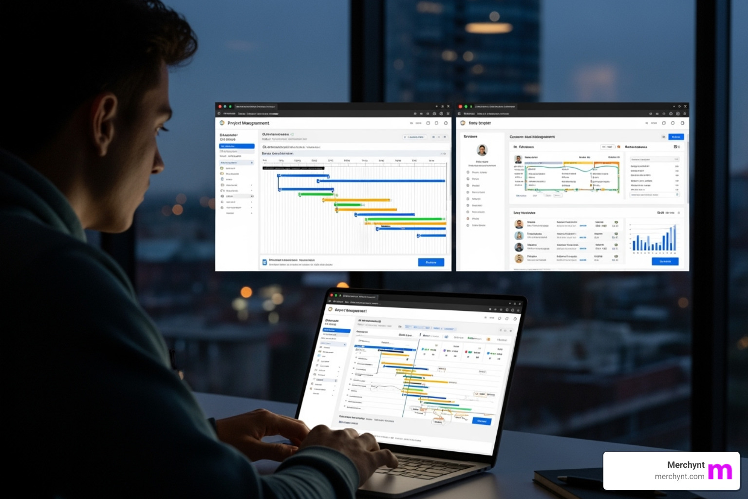 person comparing different software options on a laptop - local seo rank tracking software