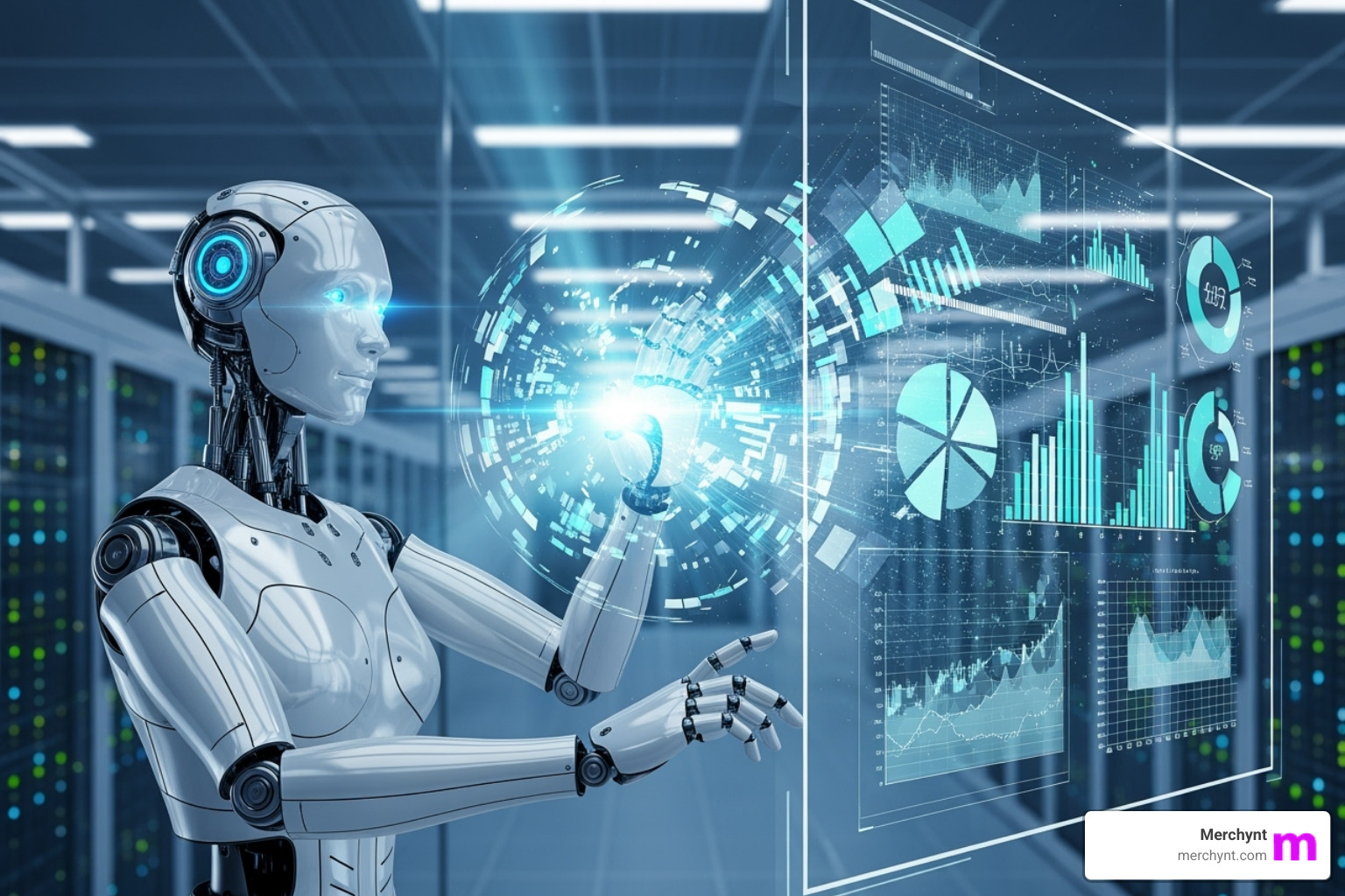 AI bot interacting with data charts - seo optimization tools free