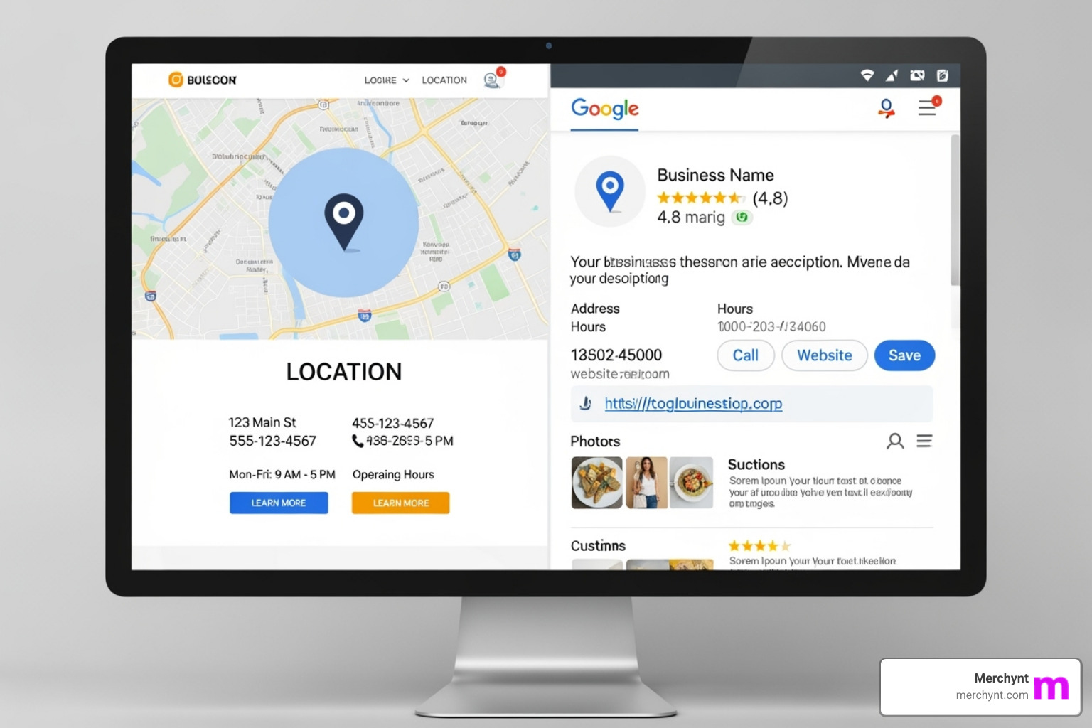 A perfectly optimized location landing page next to a fully filled-out Google Business Profile. - geo for multi-location brands
