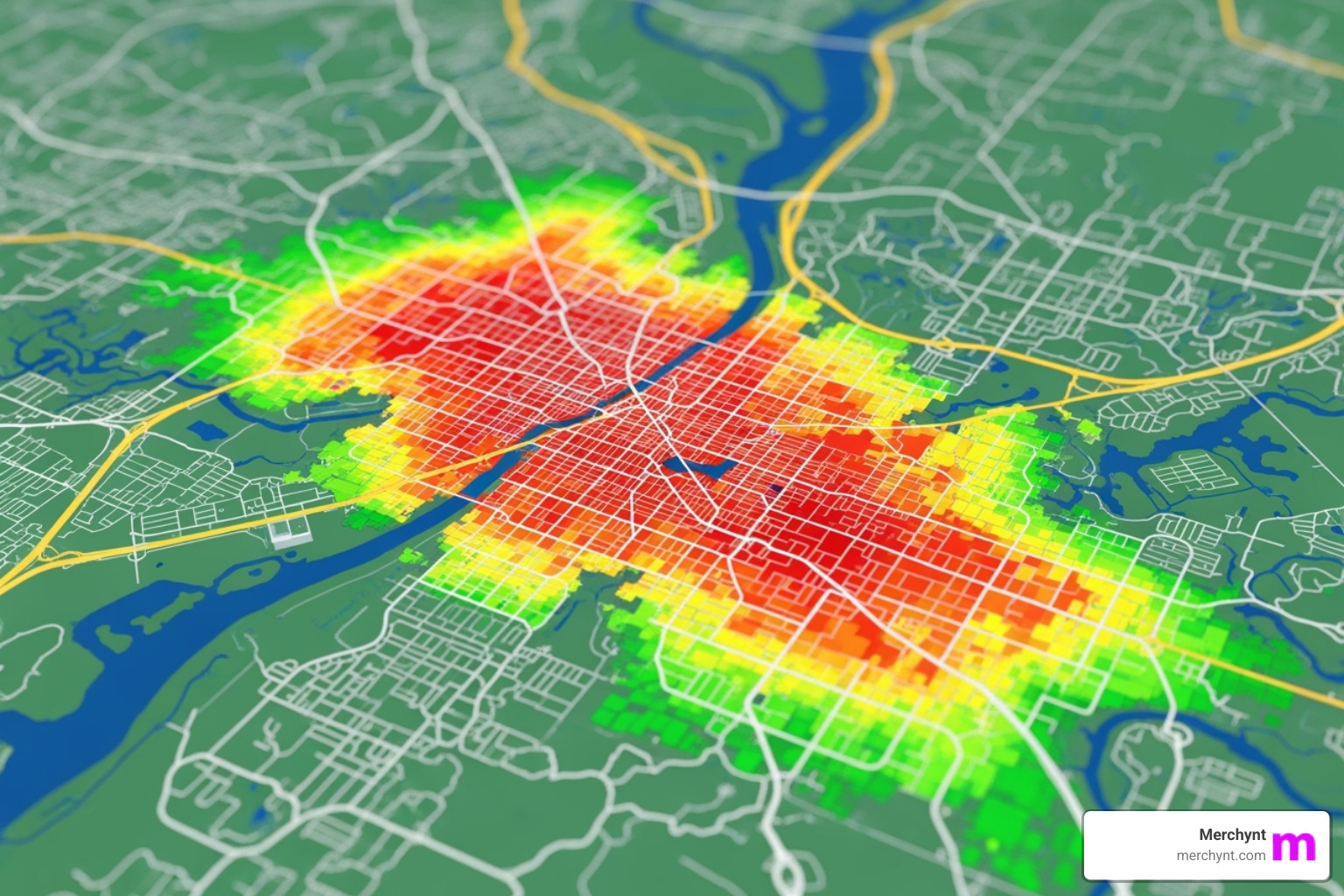 A heatmap showing competitor rankings in a local area. - geo for multi-location brands