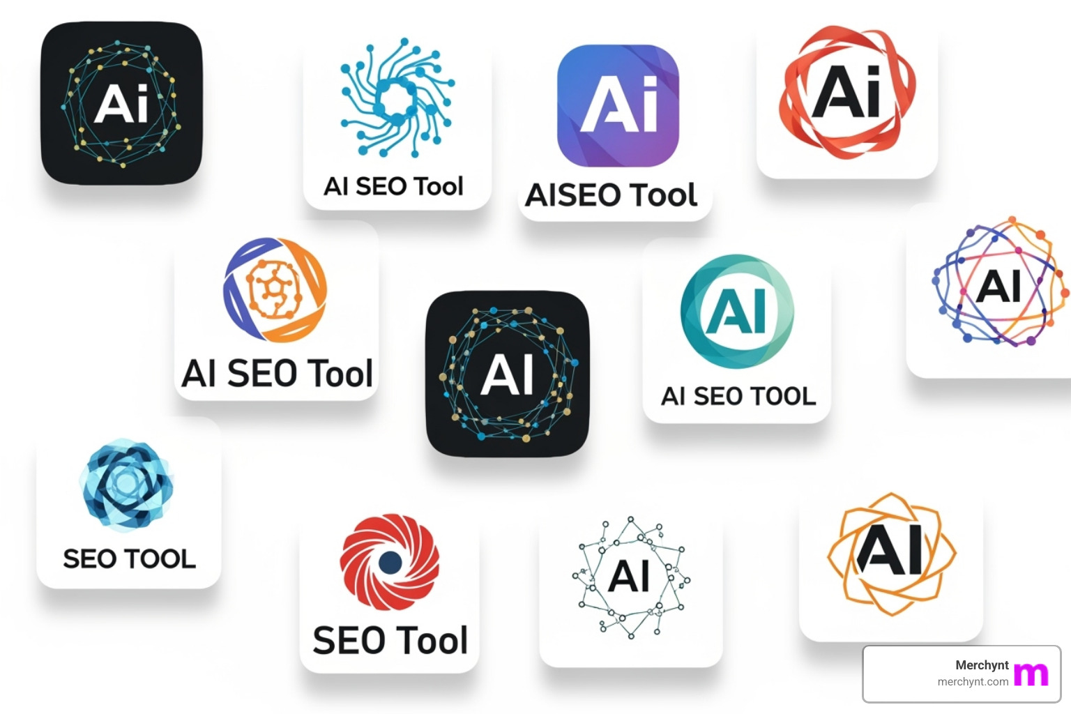 collage of AI SEO tool logos - best ai seo tools