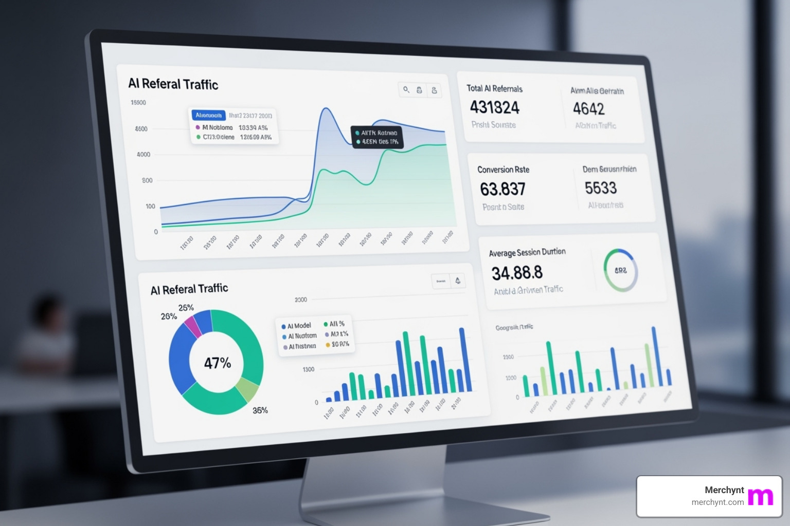 An analytics dashboard showing AI referral traffic - geo content optimization software