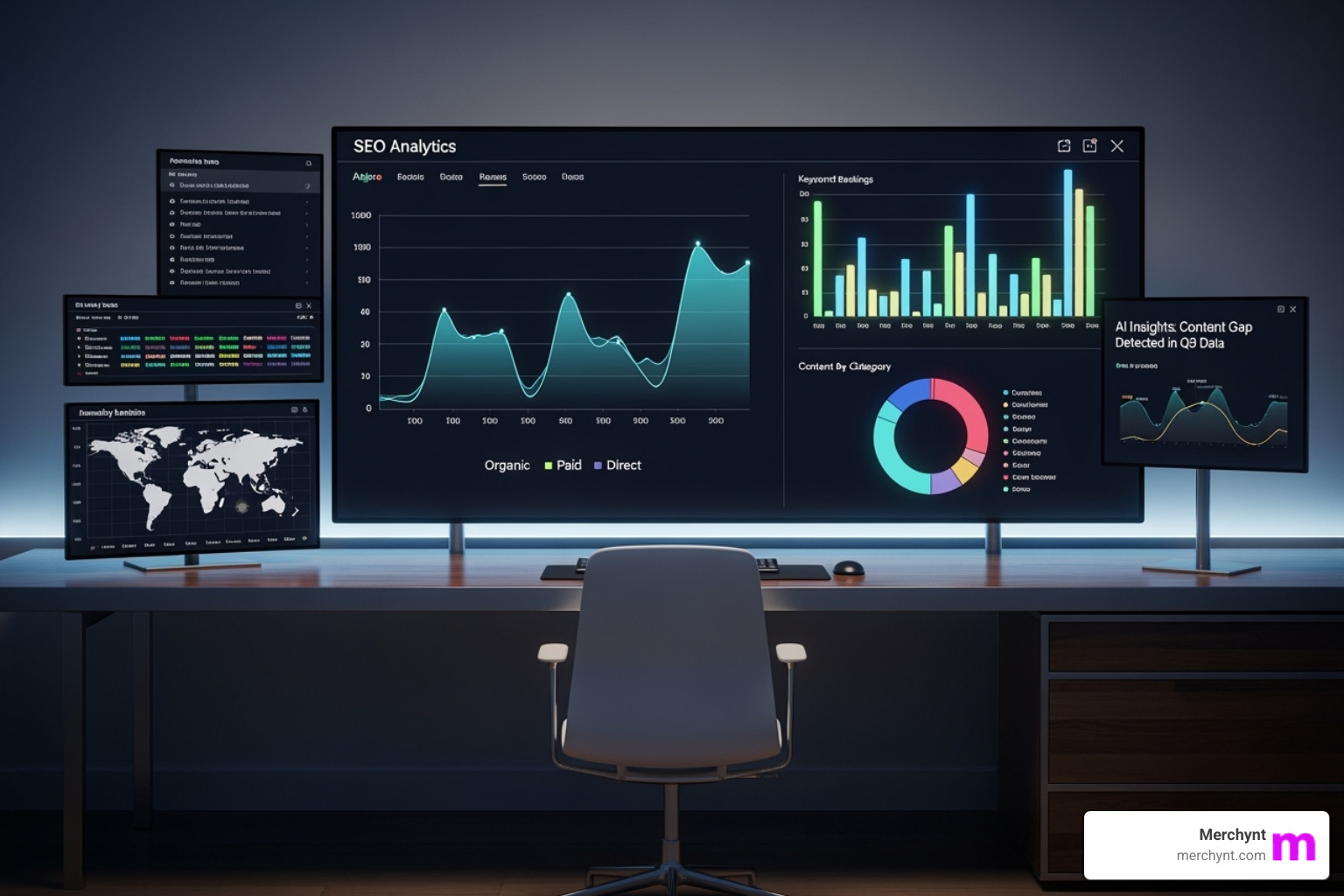 AI-driven SEO analytics dashboard showing various metrics like traffic, rankings, and content performance - ai seo AI-driven SEO analytics dashboard showing various metrics like traffic, rankings, and content performance - ai seo