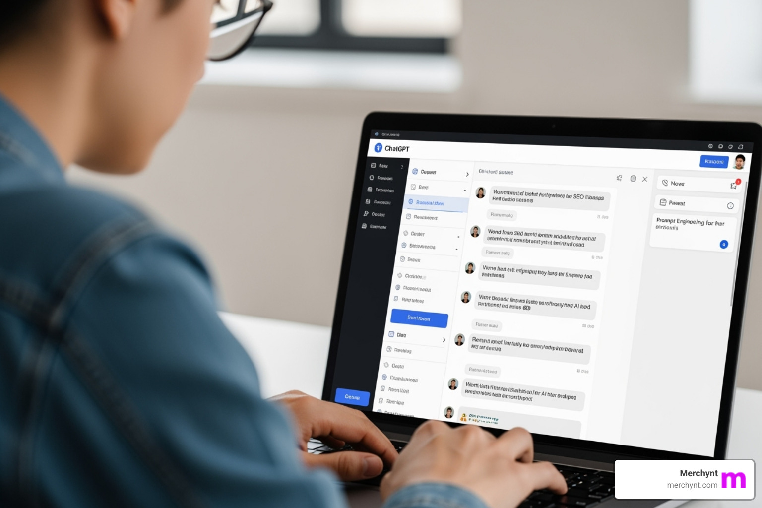 person using ChatGPT on a computer for SEO tasks - ChatGPT SEO