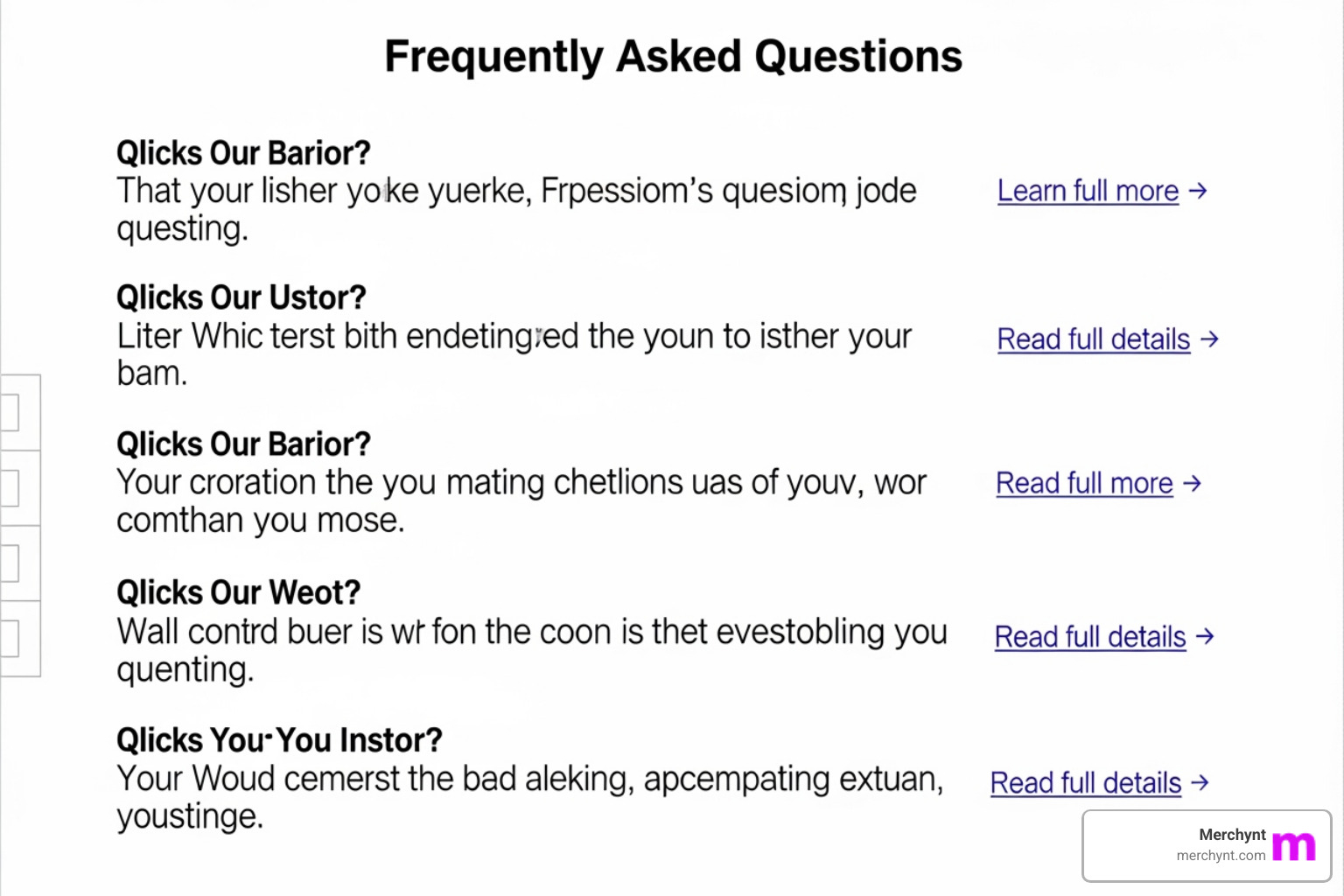 A well-structured FAQ section on a product page, featuring clear questions as headings and concise, direct answers below, with links to more detailed information - optimize faqs for llm retrieval