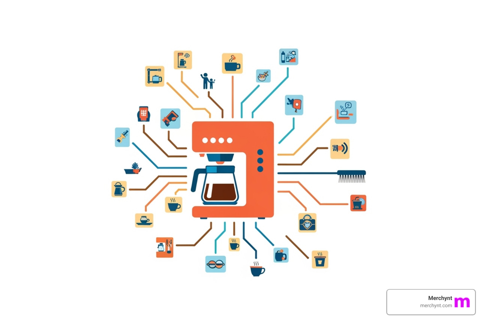 Mind map illustrating AI-generated long-tail keyword clusters for "coffee maker" including "best single serve coffee maker for small kitchen" and "how to clean keurig coffee maker naturally" - can ai seo tools help with keyword research