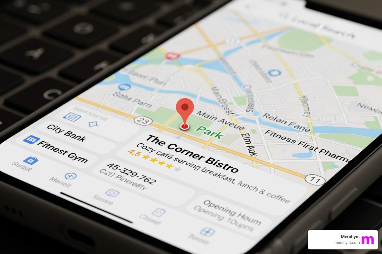 Local search results map with a business highlighted - free seo Local search results map with a business highlighted - free seo