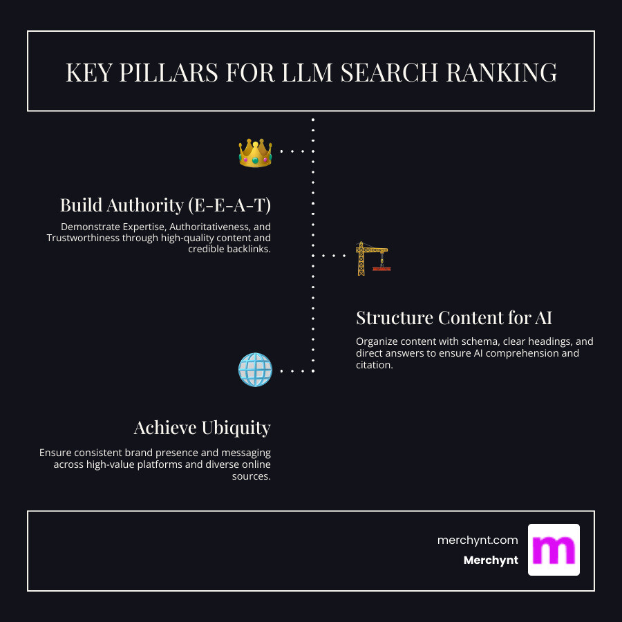 infographic showing the evolution from traditional search to AI-powered answers with key ranking factors - how to rank on llm search results infographic infographic-line-3-steps-dark