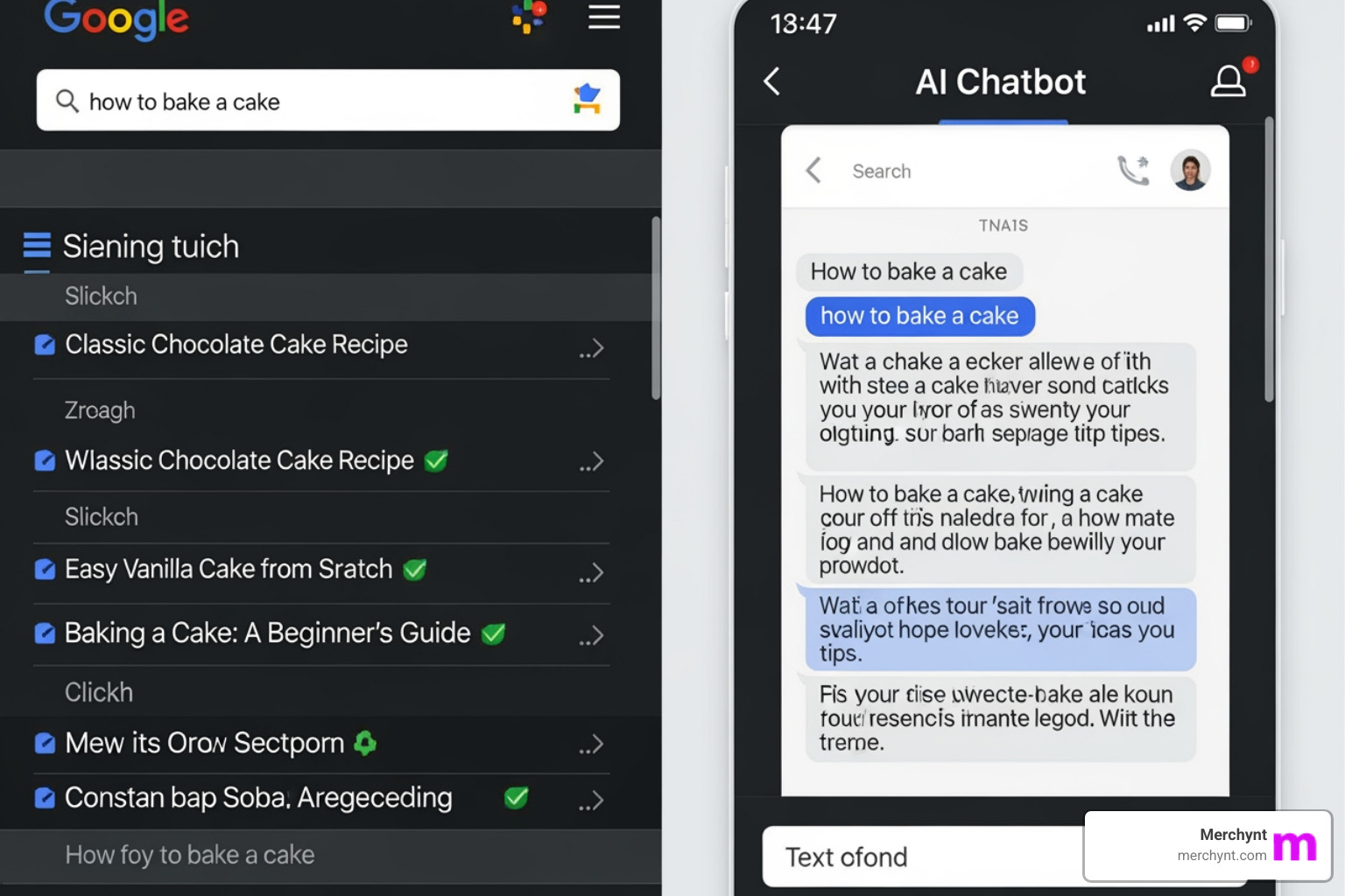 comparison of traditional Google search result page with an AI-powered answer - how to rank on llm search results