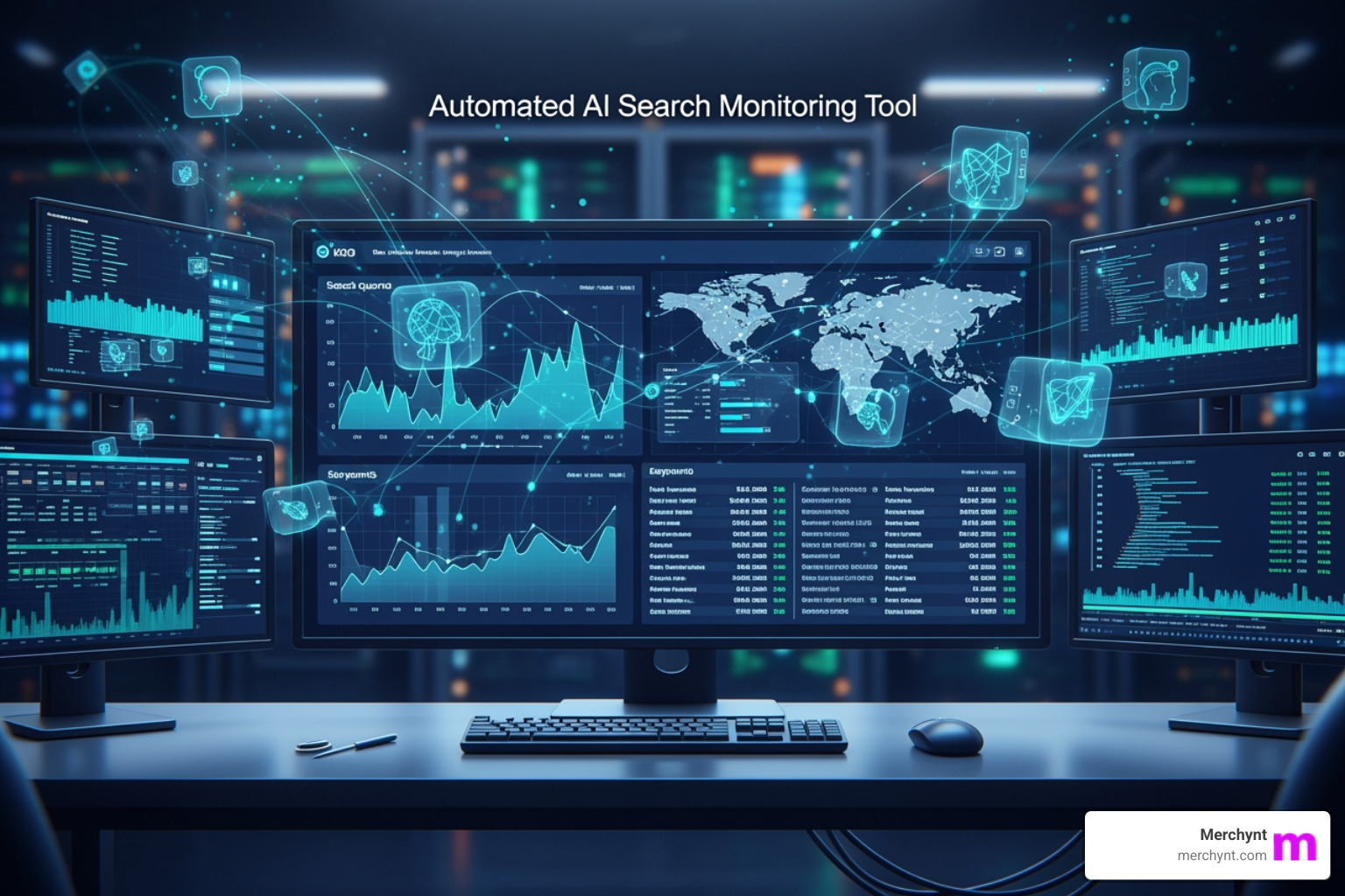 AI search monitoring dashboard showing metrics like Share of AI Voice, sentiment trends, and source citations - automated ai search monitoring tool AI search monitoring dashboard showing metrics like Share of AI Voice, sentiment trends, and source citations - automated ai search monitoring tool