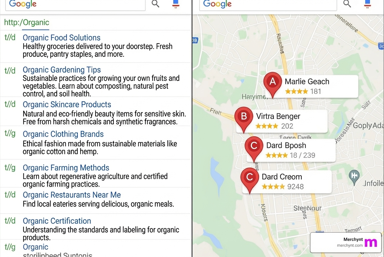 image showing the difference between organic search results and the Google Maps Local 3-Pack - Google Maps SEO service