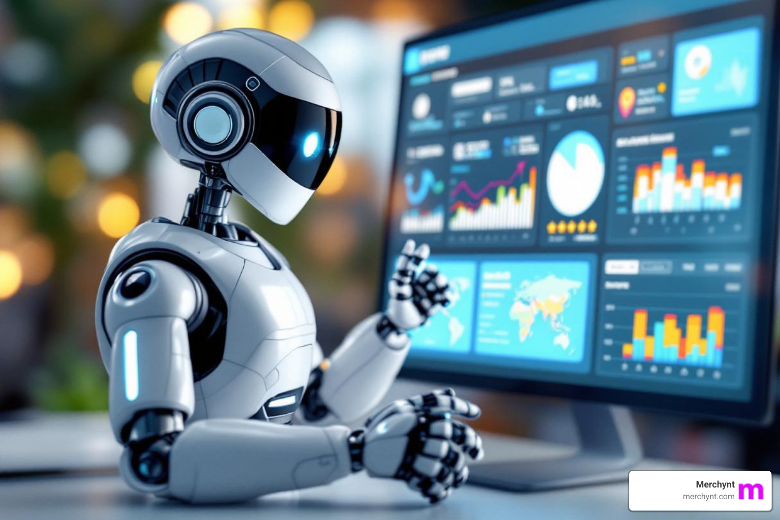 AI robot managing local SEO tasks on dashboard - local SEO management platform AI robot managing local SEO tasks on dashboard - local SEO management platform