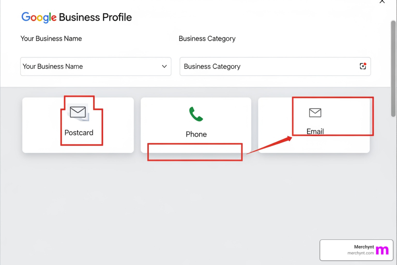 Google Business Profile verification screen - Google Business management