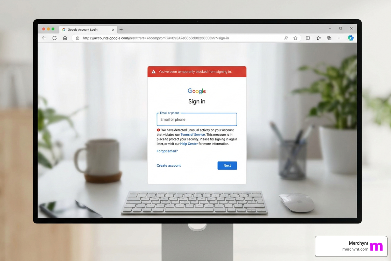 Google security alert notification for a blocked login attempt - google business login blocked