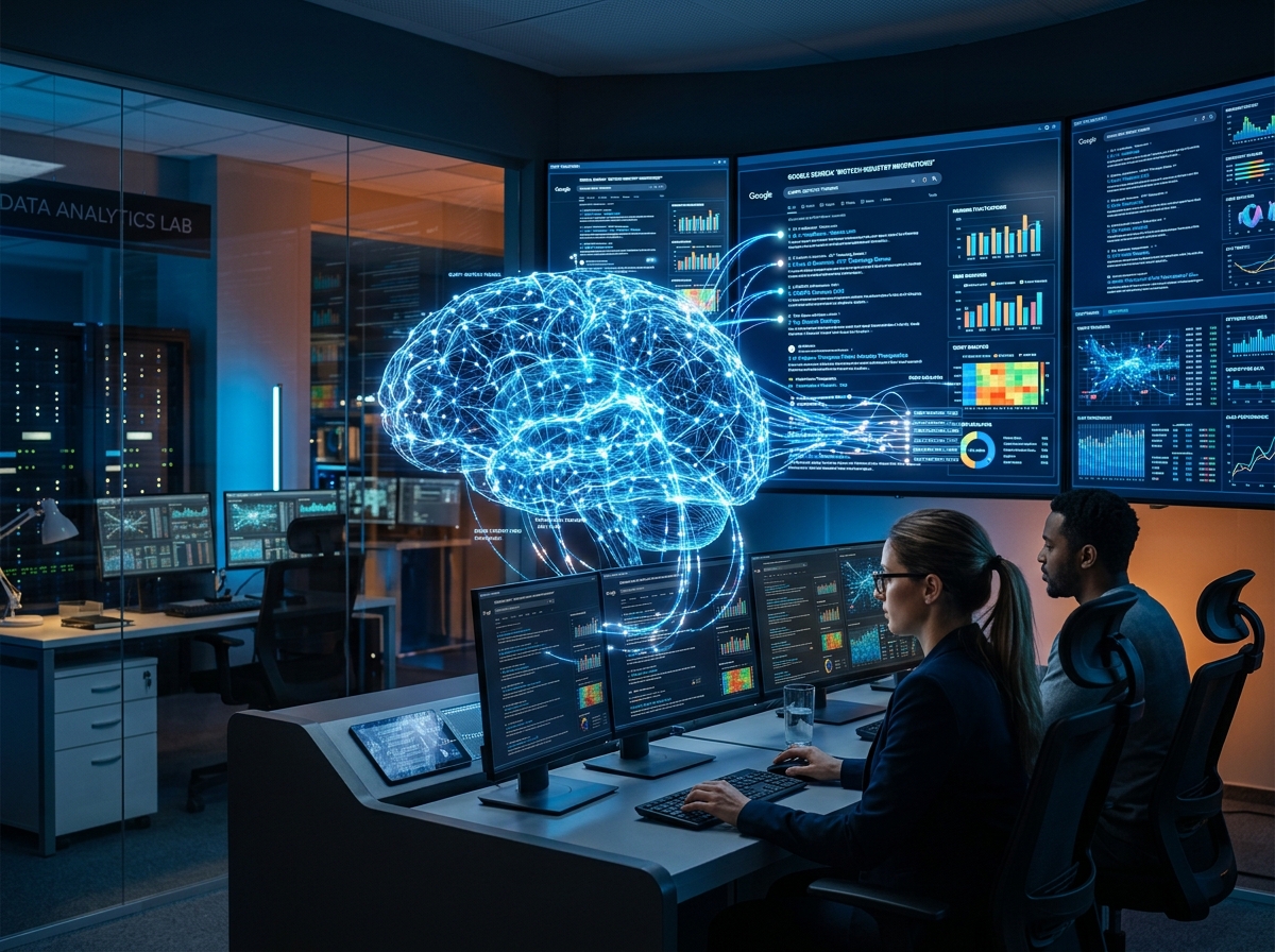 Neural network analyzing search engine results and data patterns - ai seo ranking tool