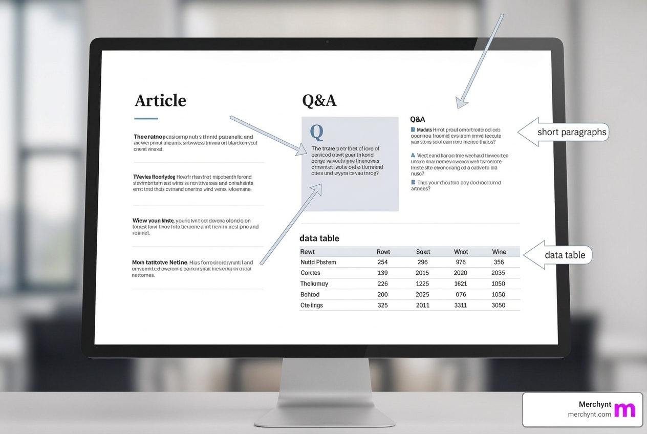 a perfectly structured article with callouts highlighting snippets, Q&A sections, and a data table - llm-friendly content templates
