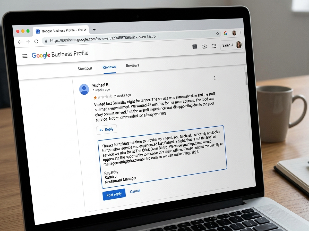 Professional response to a negative review example - google manage reviews