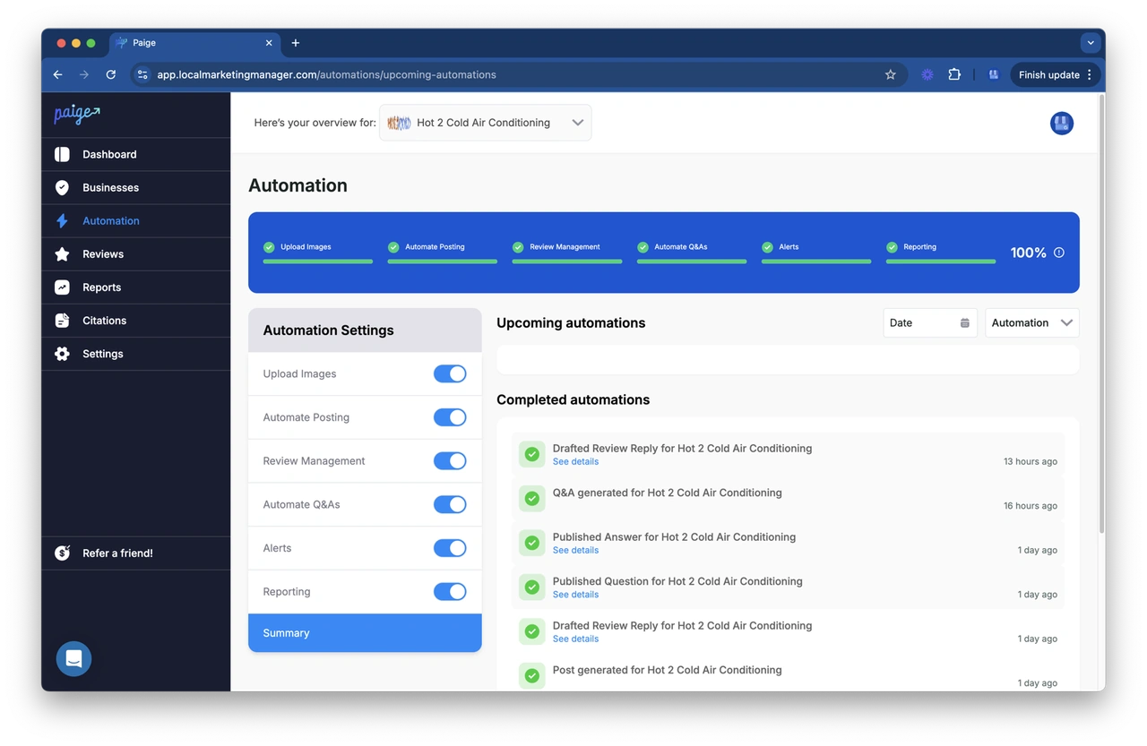 Automated SEO workflow showing AI content generation and scheduled reporting Automated SEO workflow showing AI content generation and scheduled reporting