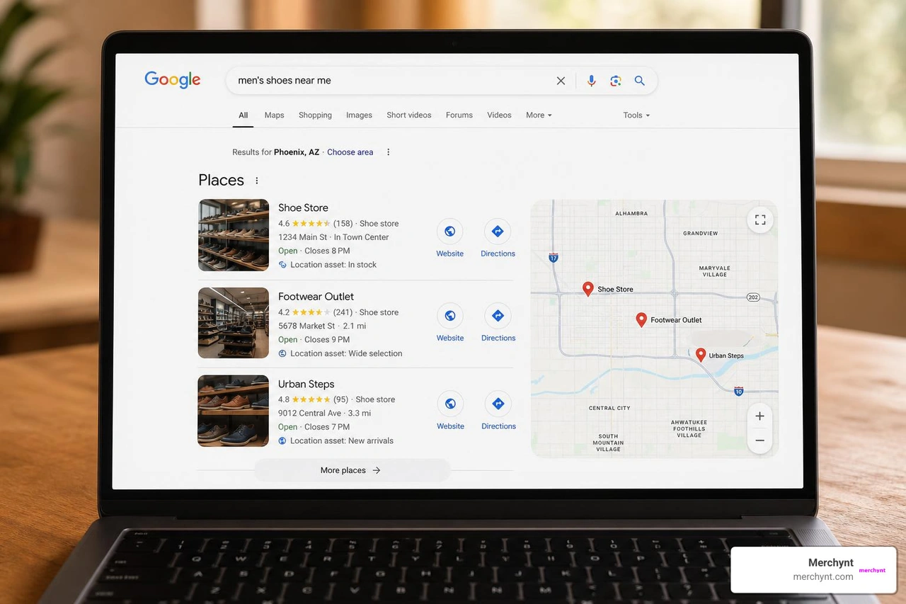 Local search results showing location assets and map pins on Google Search