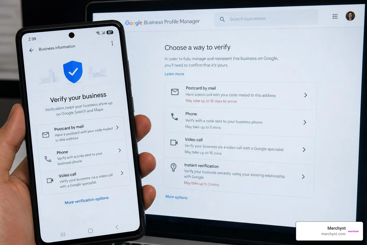 Google Business Profile verification screen