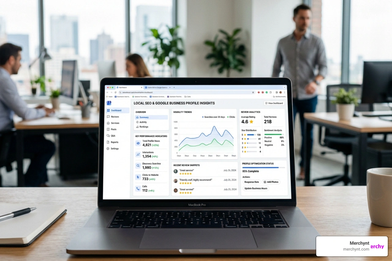 Paige AI SEO Dashboard showing automated Google Business Profile optimization and review insights Paige AI SEO Dashboard showing automated Google Business Profile optimization and review insights