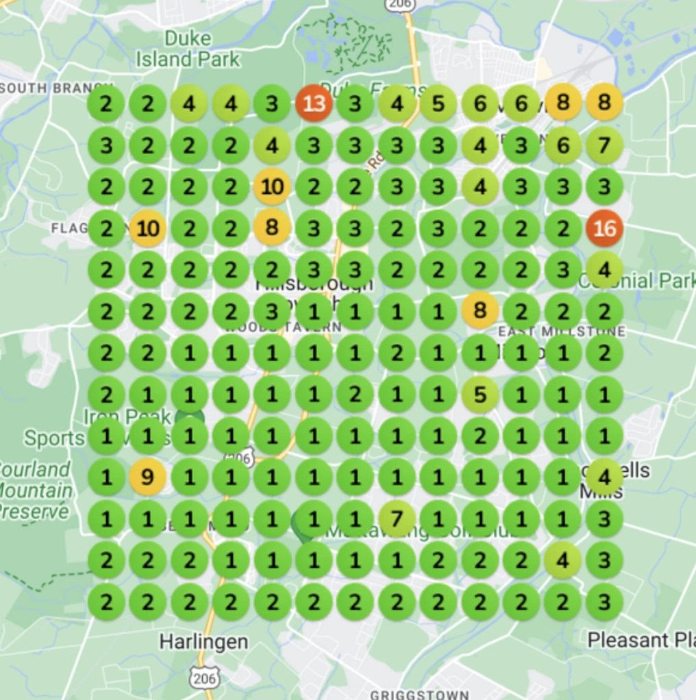 Optimized Google Maps local ranking heatmap visualization showing positive growth