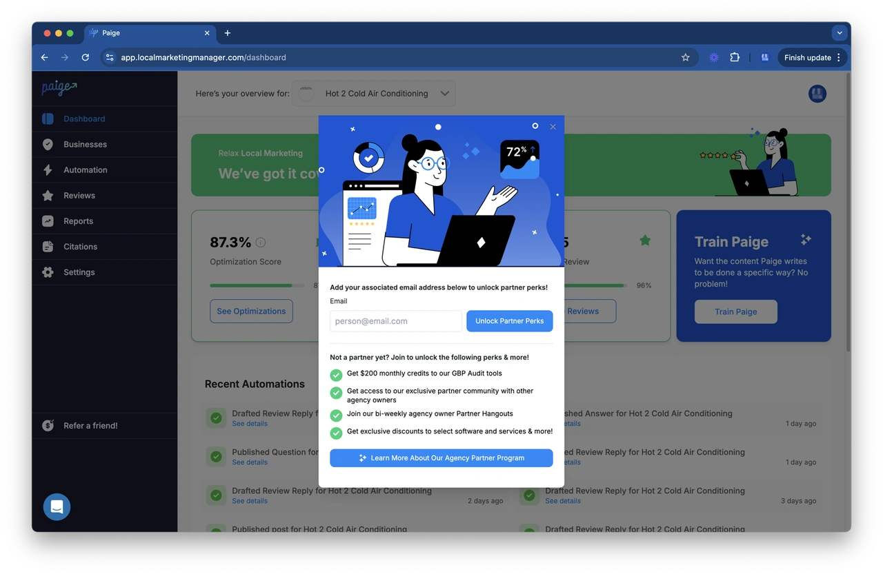 Dashboard showing primary and secondary local ranking factors and performance metrics