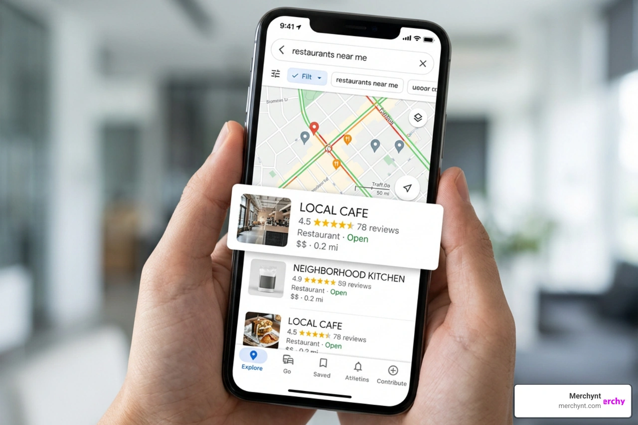 Local search map pack showing 5-star ratings and local SEO rankings