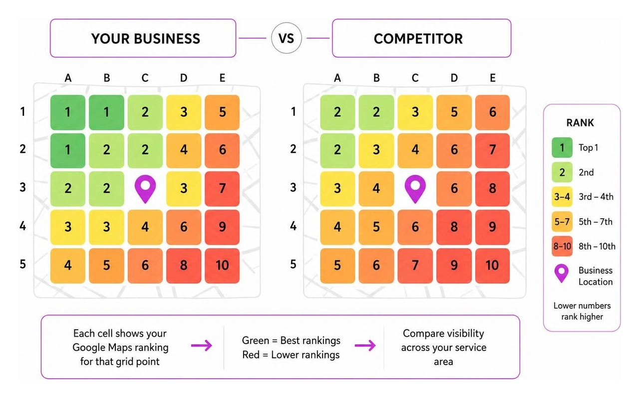 Geographic grid ranking heatmap comparison diagram