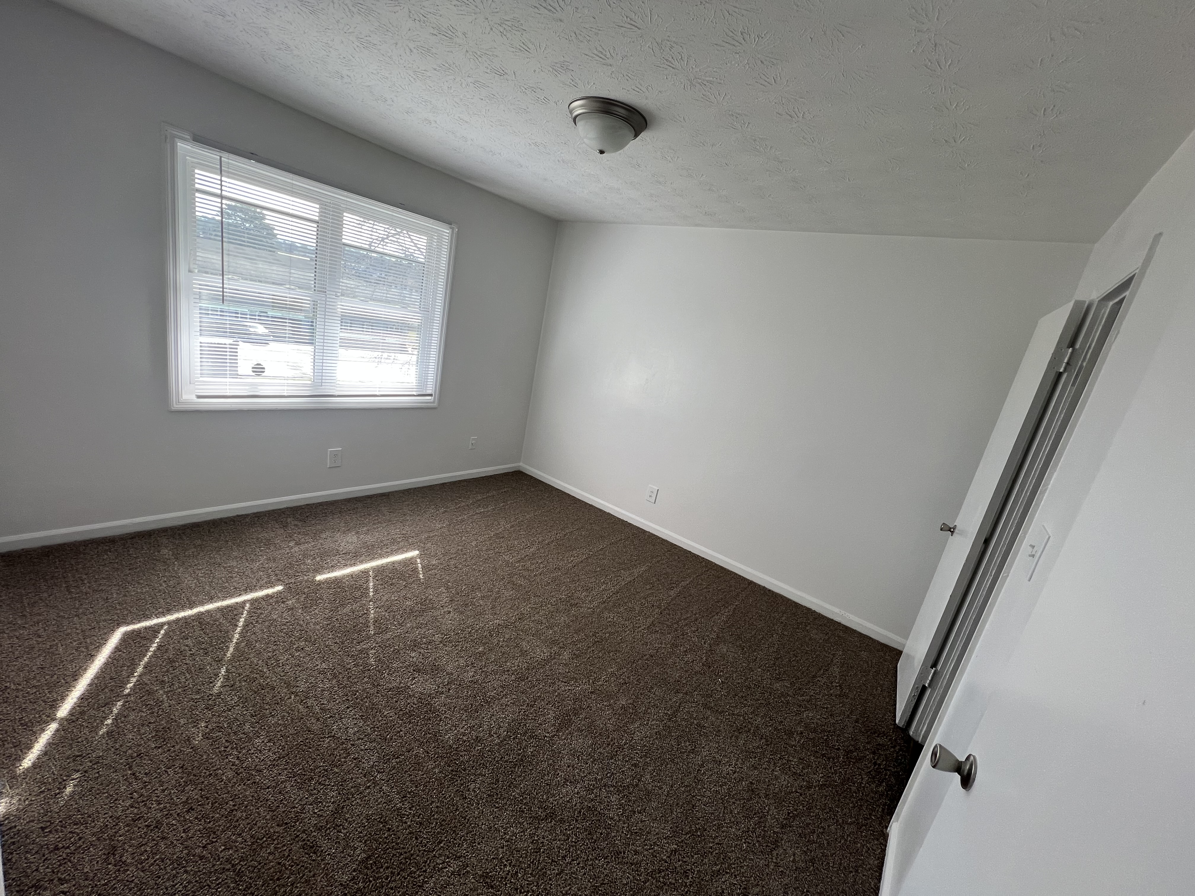Unfurnished bedroom with carpet and window