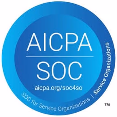 Blue circular logo with white text reading 'AICPA SOC' and 'aicpa.org/soc4so' in the center, surrounded by the phrase 'SOC for Service Organizations | Service Organizations' around the edge.